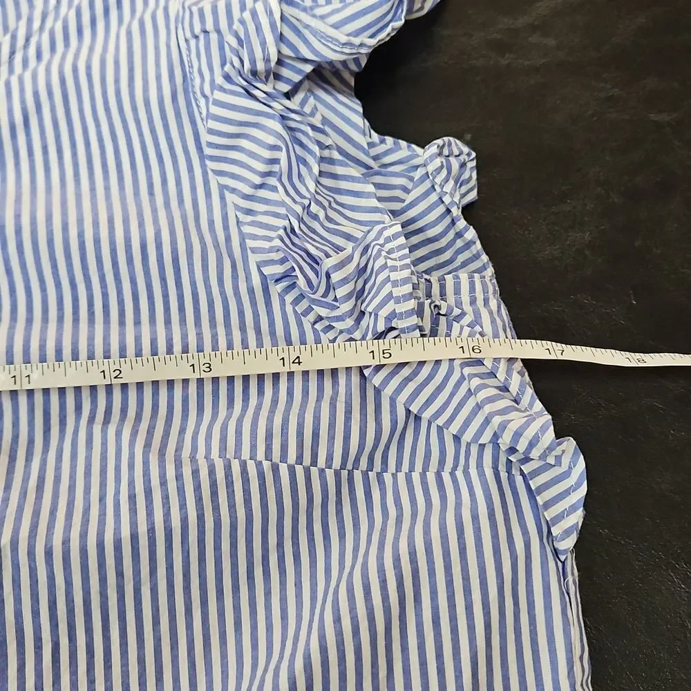 J. Crew Striped Ruffle Flutter Sleeve Blouse Blue White 00 Coastal Preppy Cotton